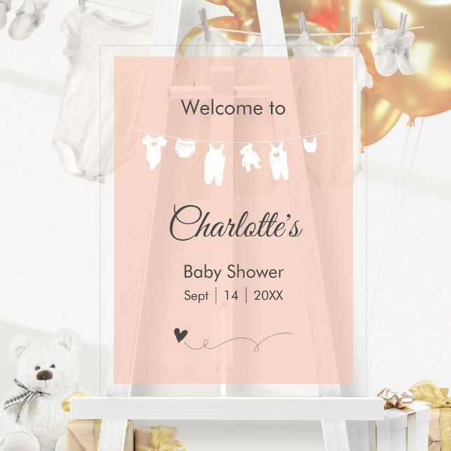 Señal Acrílica Chica translucida rosada de Rubor (Blush Pink Minimalist Translucent Baby Girl Shower Acrylic Sign ©Susanne Sachers - Sunny Mind 🌞)