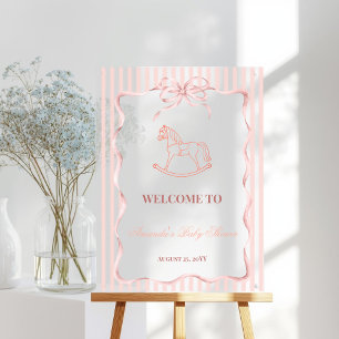 Señal Acrílica Chica Vintage Rosa Caballo Mecedora Baby Shower