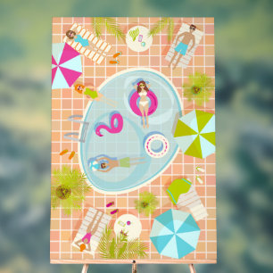 Señal Acrílica Chicas de bikini y chicos jugando al billar