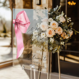 Señal Acrílica Chicas sólo quieren ser un Bow Rosa elegante Bienv
