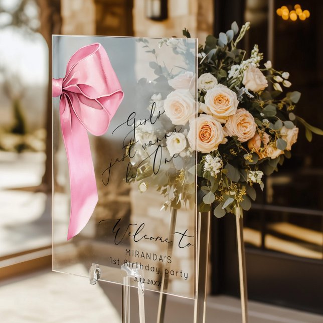 Señal Acrílica Chicas sólo quieren ser un Bow Rosa elegante Bienv (Subido por el creador)