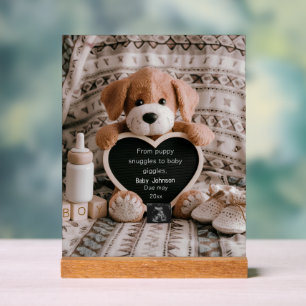 Señal Acrílica Chico de cachorro esponjoso y invitación del embar