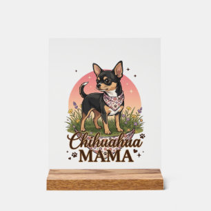 Señal Acrílica Chihuahua Mama Perro Bandana Floral Rosa_1