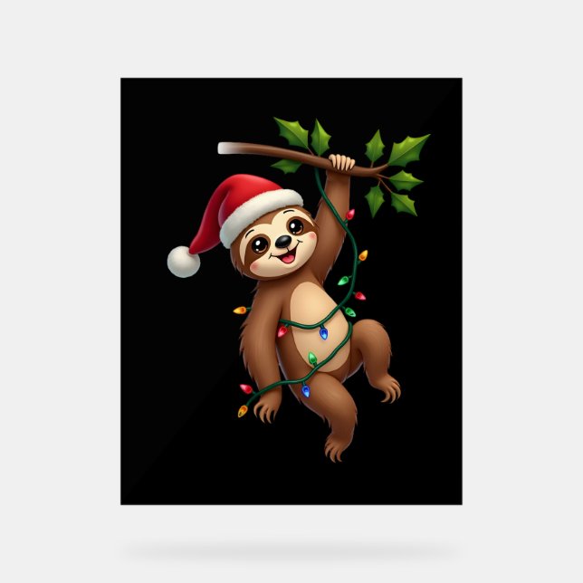 Señal Acrílica Christmas Lights Sloth Wearing Xmas Hat - Sloth Lo (Anverso)