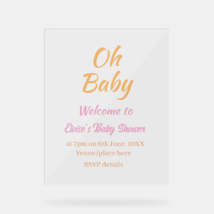 SEÑAL ACRÍLICA CHUPETÓN BABY SHOWER NARANJA PURPURA SIMPLE MÍNIMO