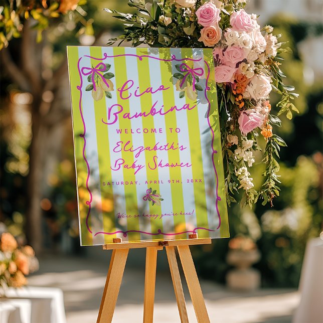 Señal Acrílica Ciao Bambina Yellow Lemon Baby Shower Welcome (Ciao Bambina Yellow Lemon Baby Shower Welcome Acrylic Sign
)