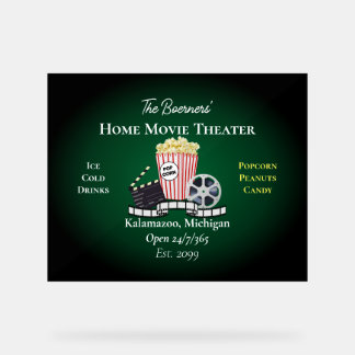 Señal Acrílica Cine Hogar Cine de Popcorn Rótulo Acrílico Verde