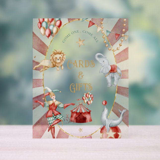 Señal Acrílica Circus Carnival Baby Shower Cards and Gifts (Neutral )
