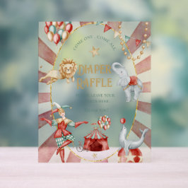 Señal Acrílica Circus Carnival Baby Shower Diaper Raffle