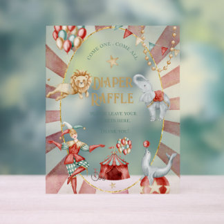 Señal Acrílica Circus Carnival Baby Shower Diaper Raffle