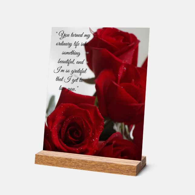 Señal Acrílica Cita Romántica de Rosas Rojas (Ángulo)