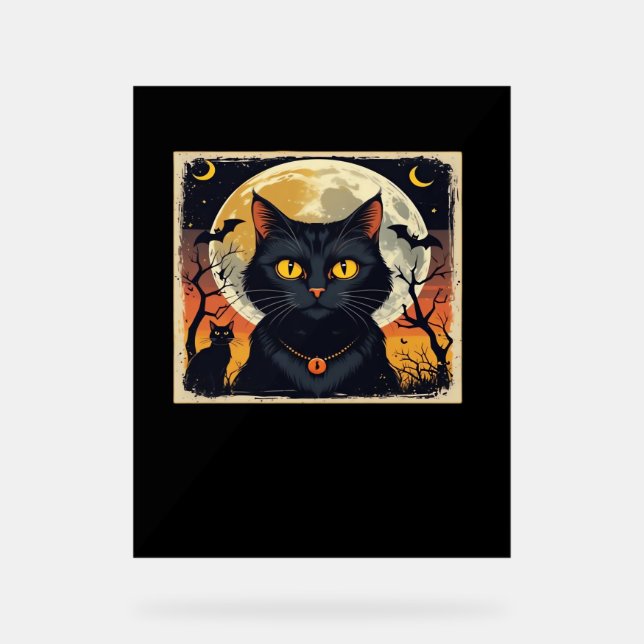 Señal Acrílica Clásico Retro Black Cat Halloween T-Shirt Classic (Anverso)