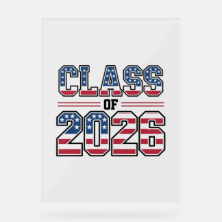 Señal Acrílica Class of 2026 USA Flag Graduation