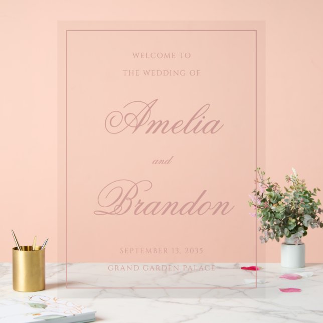 Señal Acrílica Classic Dusty Rose Border Script Wedding Welcome (Boda)