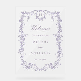 Señal Acrílica Classic French Lavender Floral Wedding Welcome 