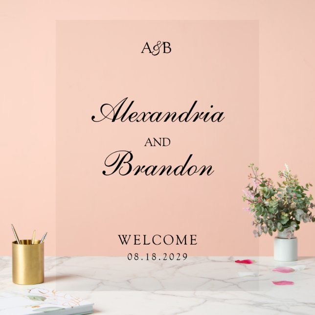 Señal Acrílica Classic Monogram Initials and Ampersand Wedding (Boda)