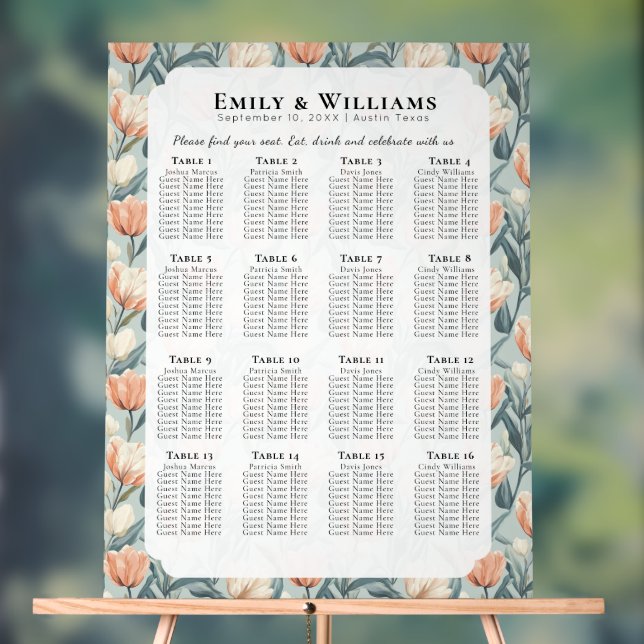 Señal Acrílica Classic Tulip Flower Fancy Wedding Seating Charts (Neutral )