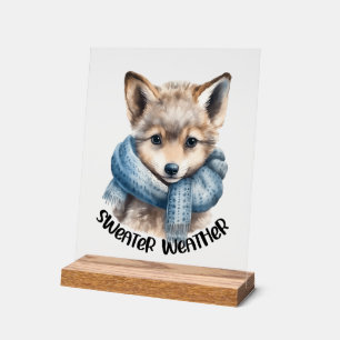 Señal Acrílica Clima de suéter de perro lindo arte de palabra Inv