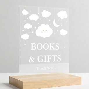 Señal Acrílica Cloud Baby Shower Books and Gift