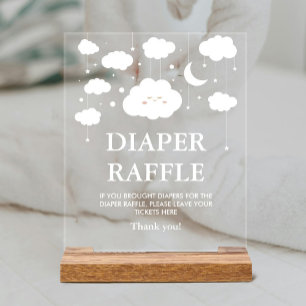Señal Acrílica Cloud Baby Shower Diaper Raffle