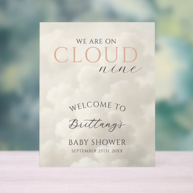 Señal Acrílica Cloud Nine Clouds Baby Shower Welcome (Neutral )