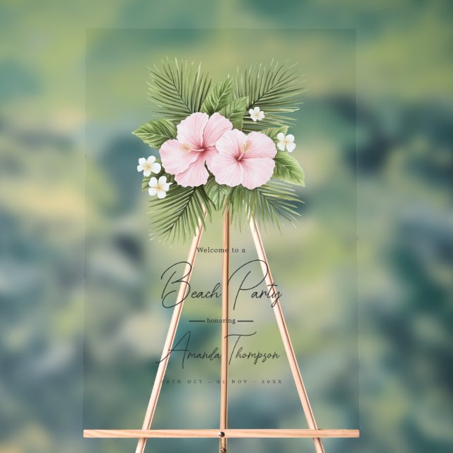 Señal Acrílica Coastal Chic Transparent Beach Party Welcome (Neutral )