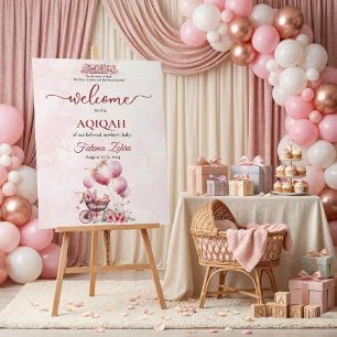 Señal Acrílica Cochecito de globo rosa niña musulmana Aqiqah