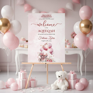 Señal Acrílica Cochecito de globo rosa niña musulmana Aqiqah