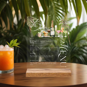 Señal Acrílica Cocktails de color acuático tropical Menú de bar B