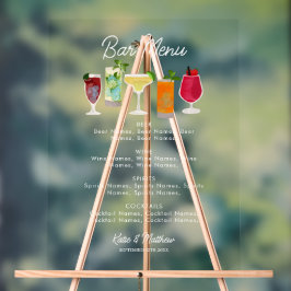 Señal Acrílica Cocktails y Fiesta Bar Bebidas Menú Boda