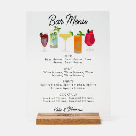 Señal Acrílica Cocktails y Fiesta Bar Bebidas Menú Boda