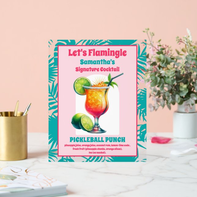 Señal Acrílica Cóctel de Despedida de Soltera de Pickleball Flami (Boda)