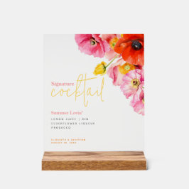 Señal Acrílica Cóctel moderno con la firma de amapola floral