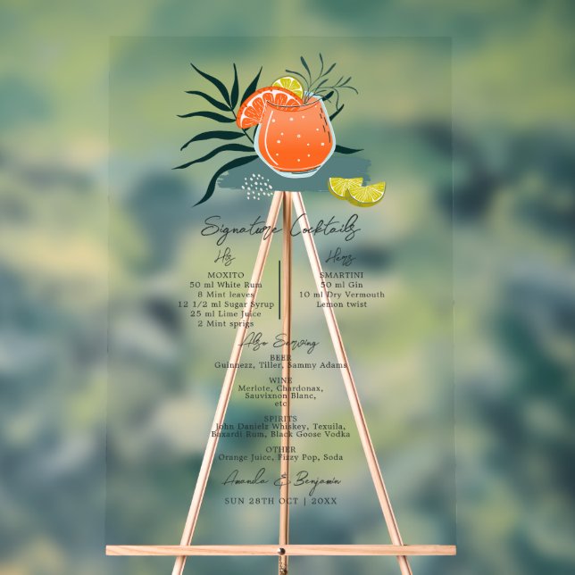 Señal Acrílica Cócteles de firma Boda italiano transparente (Neutral )