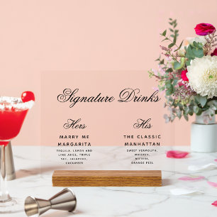 Señal Acrílica Cócteles de Firma de Boda Caligrafía