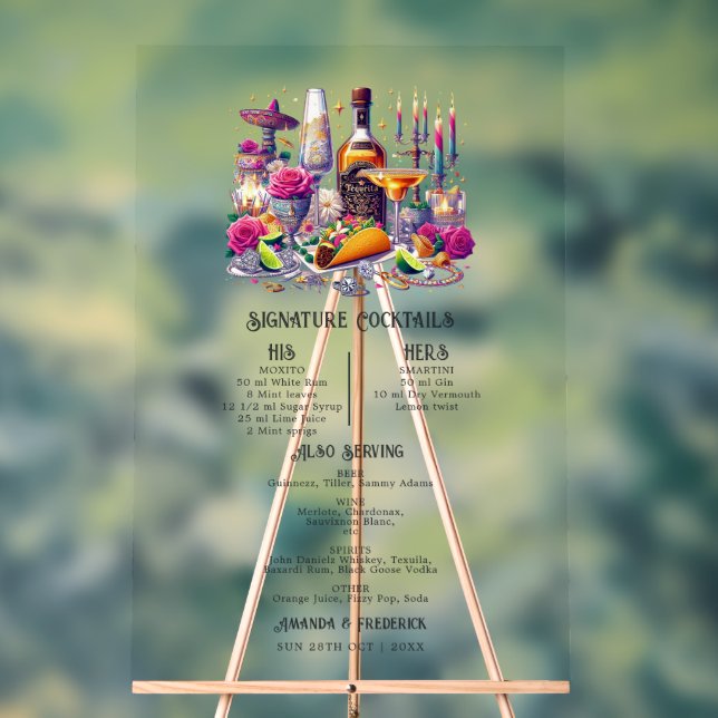 Señal Acrílica Cócteles de la Fiesta Mexicana Tropical (Neutral )