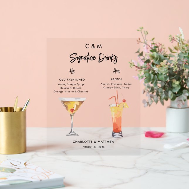 Señal Acrílica Cócteles Tropicales Firma Bebe Boda Personalizada (Boda)