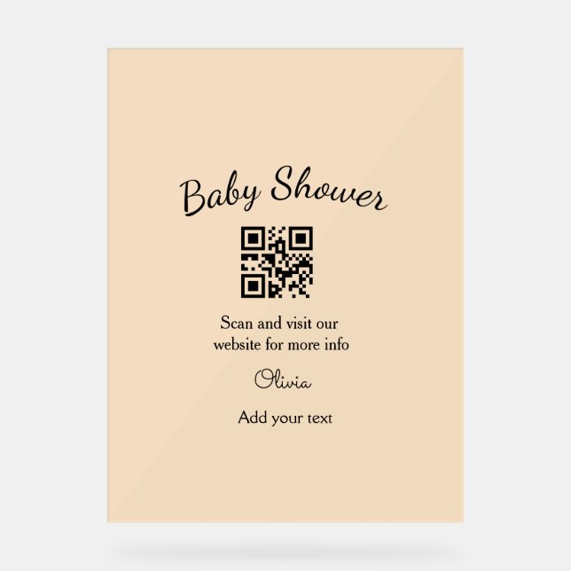 Señal Acrílica Código QR de baby shower rosa simple agregar nombr (Anverso)
