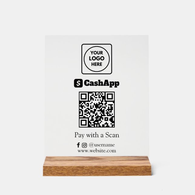 Señal Acrílica Código QR de CashApp | Letrero de pago personaliza (Anverso)