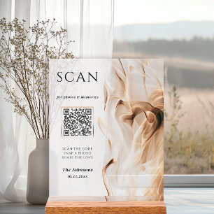 Señal Acrílica Código QR de escaneo de boda de acrílico dorado de