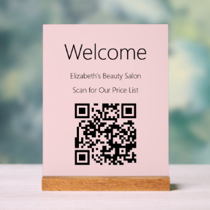 Señal Acrílica Código QR de exploración rosa pálida de bienvenida