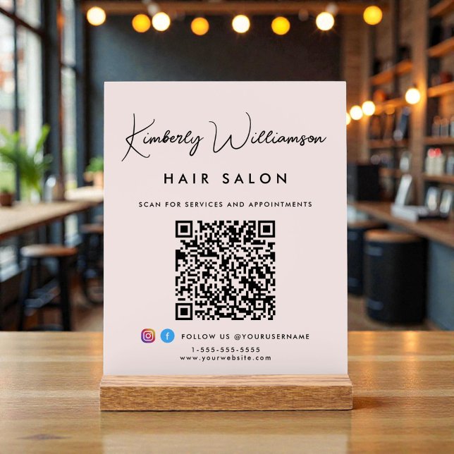 Señal Acrílica Código QR de firma con estilo empresarial rosa (Business Stylish Signature Script QR Code Pink Acrylic Sign)