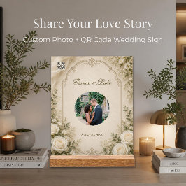 Señal Acrílica Código QR de Foto de Boda Floral Vintage Elegante