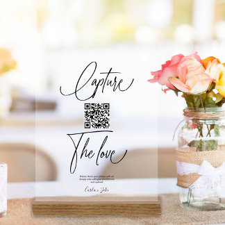 Señal Acrílica Código QR de fotos de Boda de uso compartido simpl