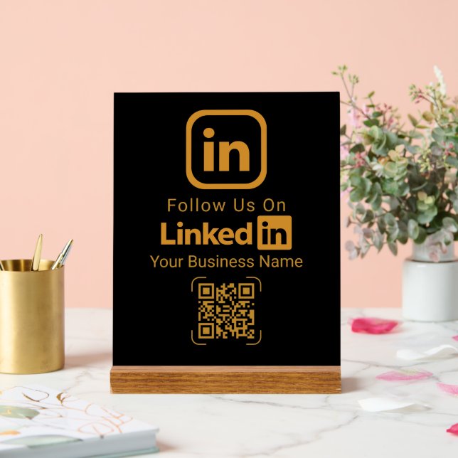 Señal Acrílica Código QR de LinkedIn dorado para negocios (Boda)