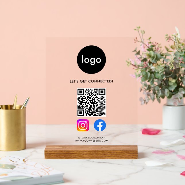 Señal Acrílica Código QR de medios sociales modernos (Boda)