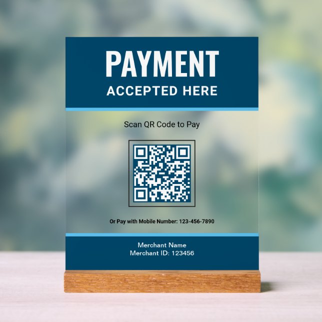 Señal Acrílica Código QR de pago comercial de escaneo azul (Neutral )