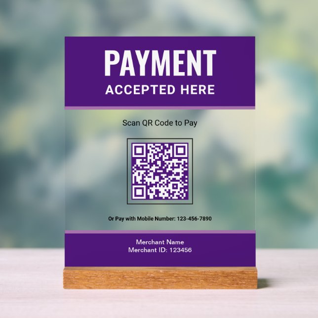 Señal Acrílica Código QR de pago comercial de escaneo morado (Neutral )