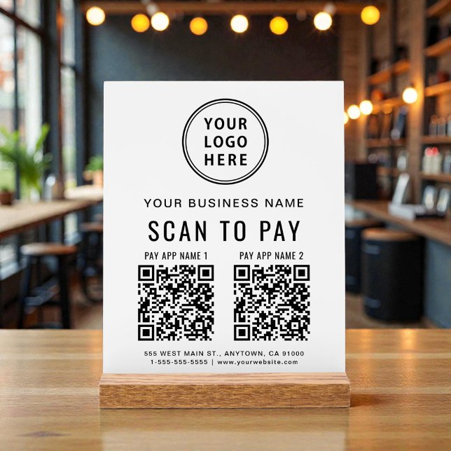 Señal Acrílica Código QR de pago de escaneo Mesa blanca (Scan to Pay QR Code White Tabletop Acrylic Sign)