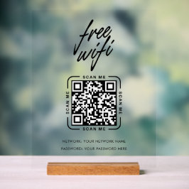 Señal Acrílica Código QR de Red Wifi Negro Moderno Negocio